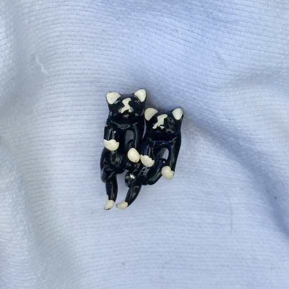 90s Vtg Enamel Cat 3D Drop Earrings - So Cute! - Picture 5 of 15